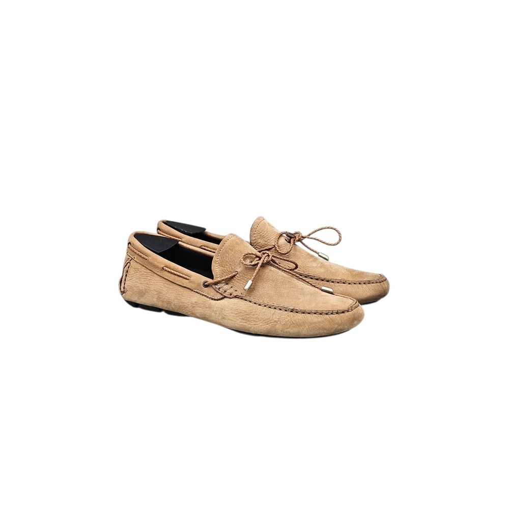 Brecos Mens Size 9 EUC Tan Nubuck Leather Italian Made Moccasins Drivers Loafers
